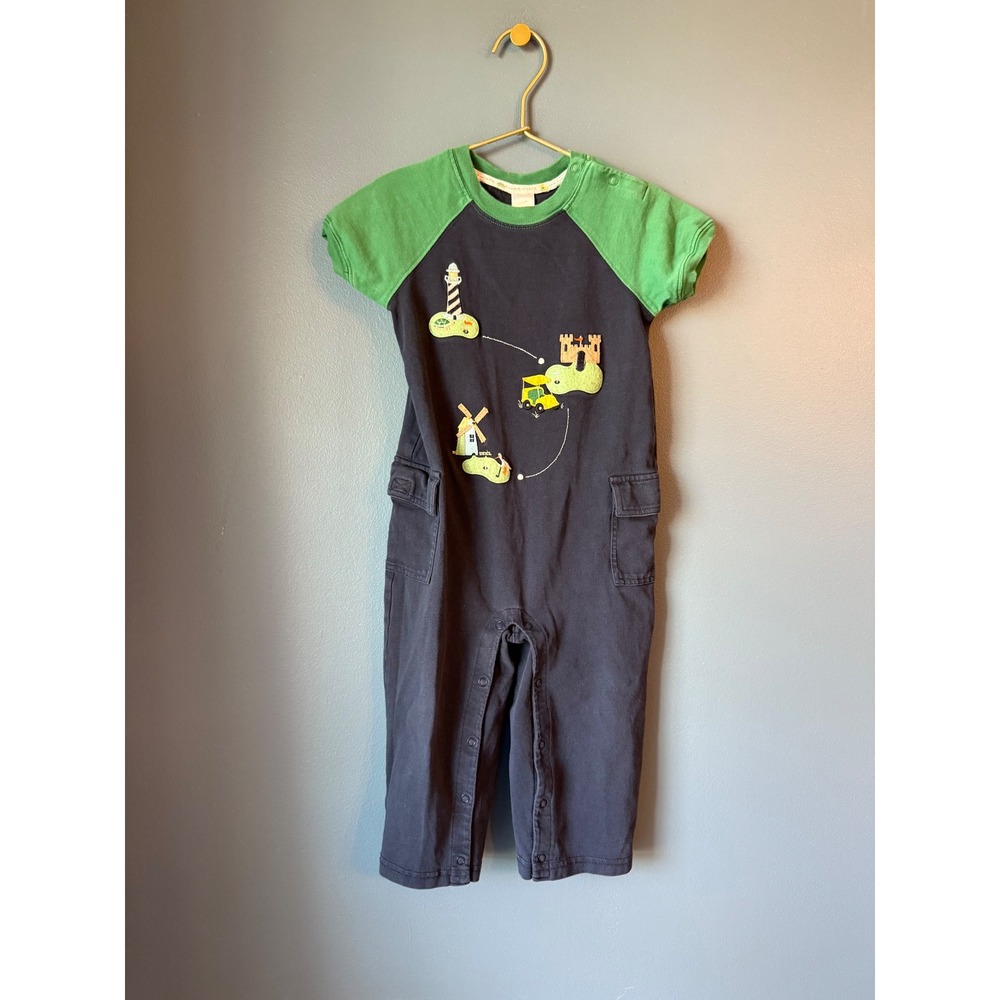 Janie and Jack Boys Navy Green Mini Golf Embroidered Romper 18-24 Months